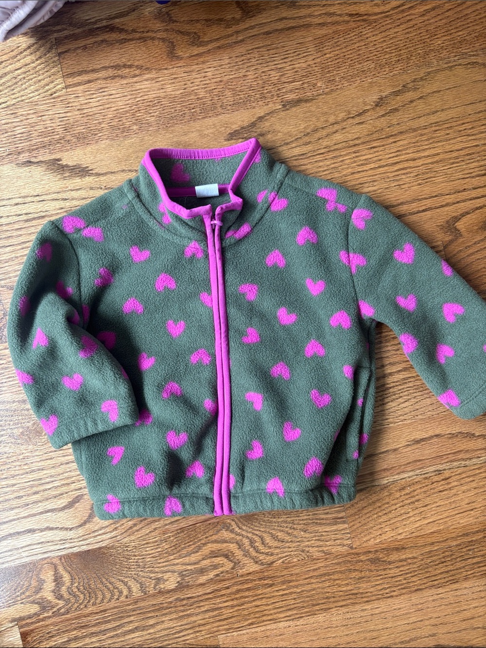 Gap Girls Olive Green Fleece Jacket with Pink Hearts